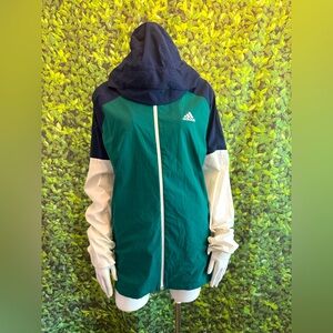 Adidas Green, Navy and White Windbreaker Hooded Jacket
